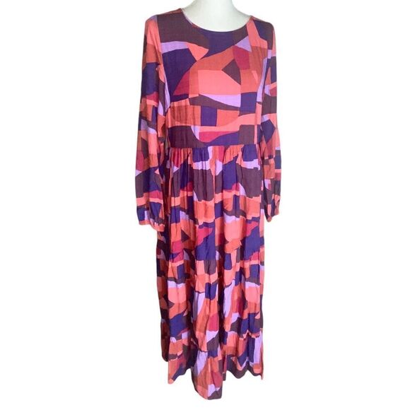 Mister Zimi Nina Cedar Multicolor Geometric Long Sleeve Maxi Dress Wm’s Sz 10 - Picture 1 of 8